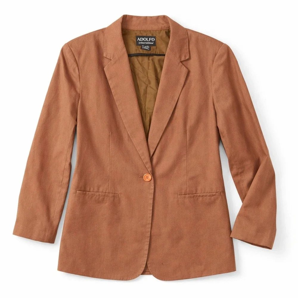 Adolfo International Blazer Womens 10 Brown Single Button Career Jacket - Picture 1 of 9
